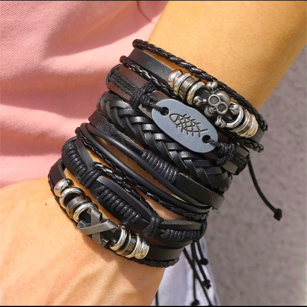 🌻 6pcs Multi Layered Leather Bracelet